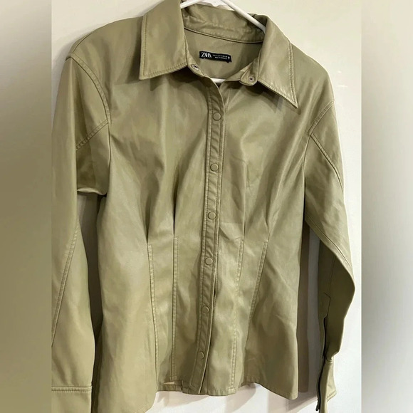 Zara Faux Leather Top Blouse Shacket Corset Seams - Picture 4 of 7